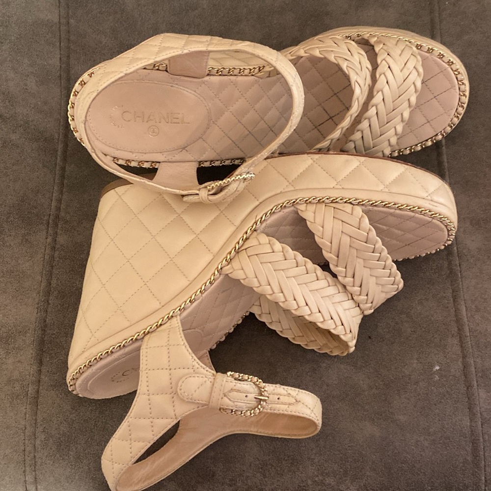 Chanel platform sandals, calfskin light beige size 40 - Picture 5 of 11